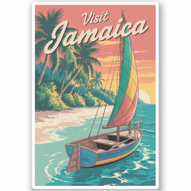 Jamaica Boat Illustration Travel Art Vintage (Front)