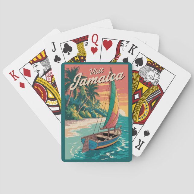 Jamaica Boat Illustration Travel Art Vintage Playing Cards (Back)