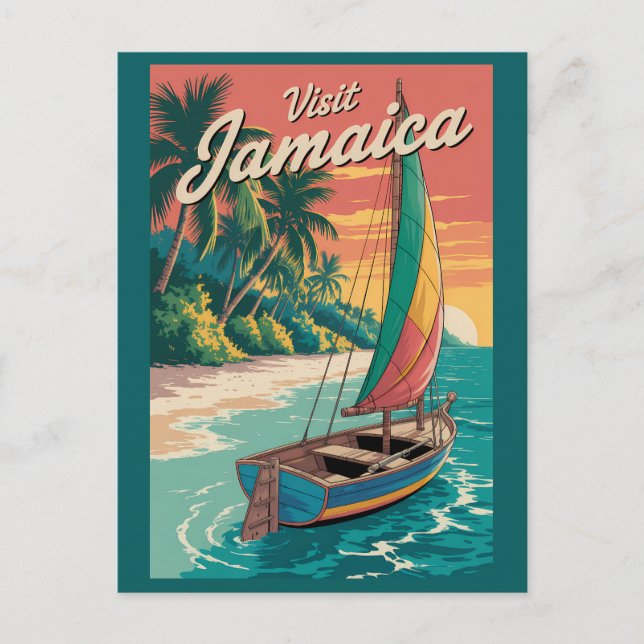 Jamaica Boat Illustration Travel Art Vintage Postcard (Front)
