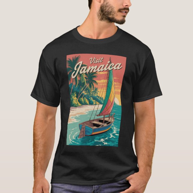Jamaica Boat Illustration Travel Art Vintage T-Shirt (Front)