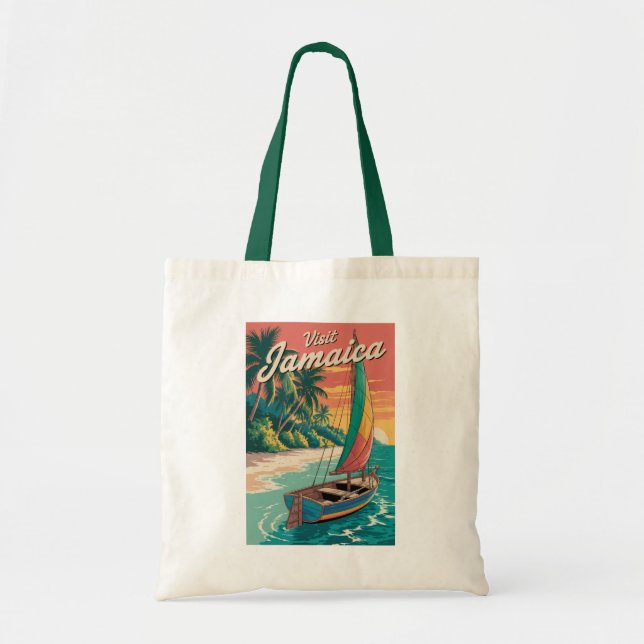 Jamaica Boat Illustration Travel Art Vintage Tote Bag (Front)