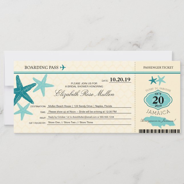 Jamaica Bridal Shower Boarding Pass Invitation (Front)