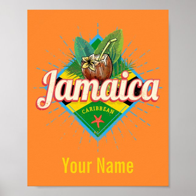 Jamaica caribbean retro flag vacation vintage lugg poster (Front)
