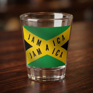 Jamaica Caution Tape Green Gold Jamaican Flag Shot Glass