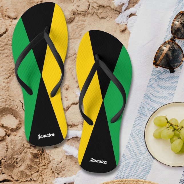 Jamaica Colours Green Black & Gold Jamaican Jandals (Jamaica Colors Green Black & Gold Jamaican Flip Flops)