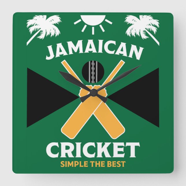 Jamaica Cricket Square Wall Clock (Front)