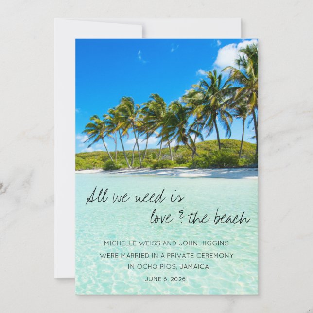 Jamaica Destination Elopement Wedding Announcement (Front)