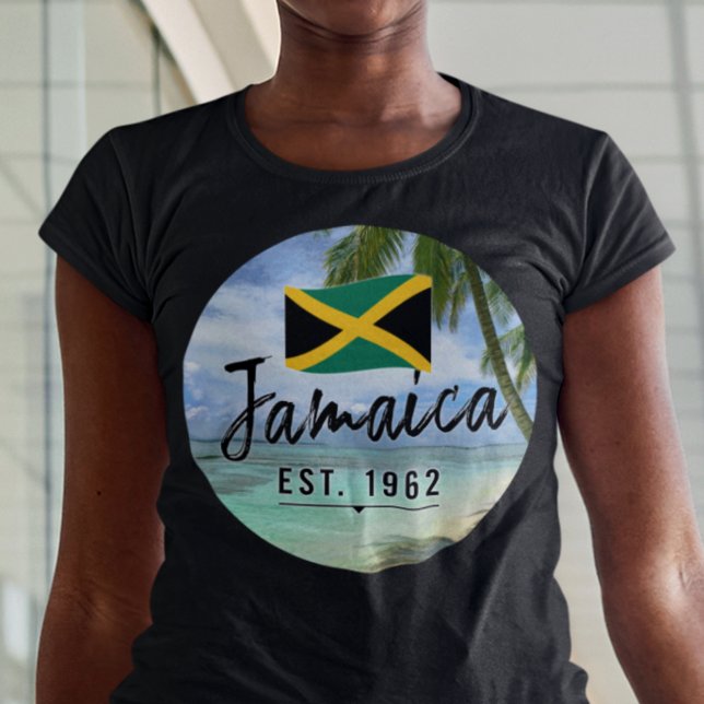 "Jamaica Est. 1962" Beach With Jamaica Flag Art T-Shirt (Creator Uploaded)