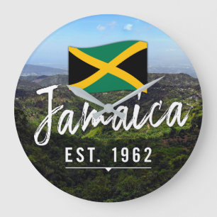 "Jamaica Est. 1962" With Jamaica Flag Art Large Clock