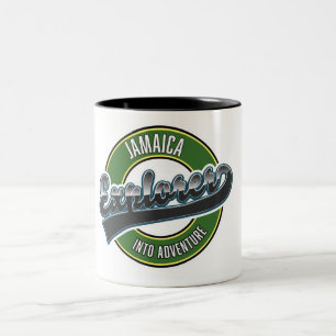 Jamaica Explorer into Adventure logo Two-Tone Coffee Mug