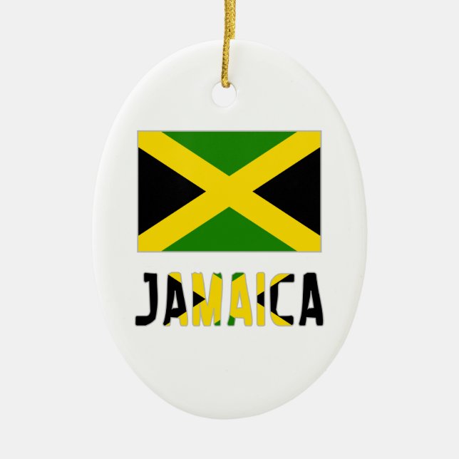 Jamaica  Flag and Word Ceramic Tree Decoration (Front)