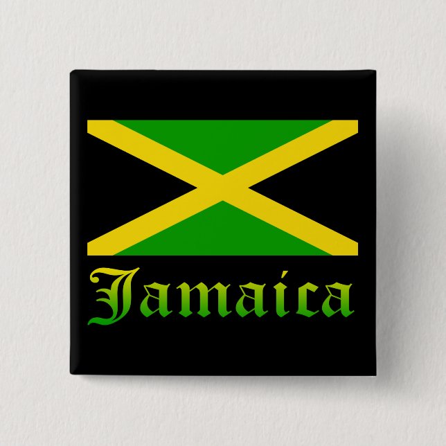 Jamaica Flag, Black, Green and Yellow 15 Cm Square Badge (Front)