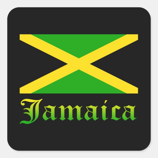 Jamaica Flag, Black, Green and Yellow Square Sticker (Front)