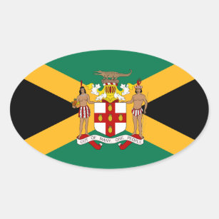 Jamaica Flag/ Coat of Arms Oval Sticker