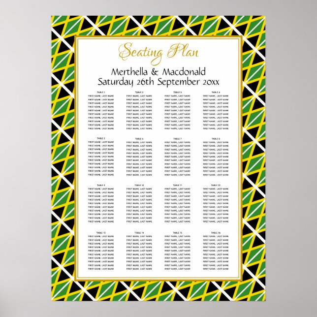 JAMAICA FLAG Custom Wedding 160 Seating Plan Poster (Front)
