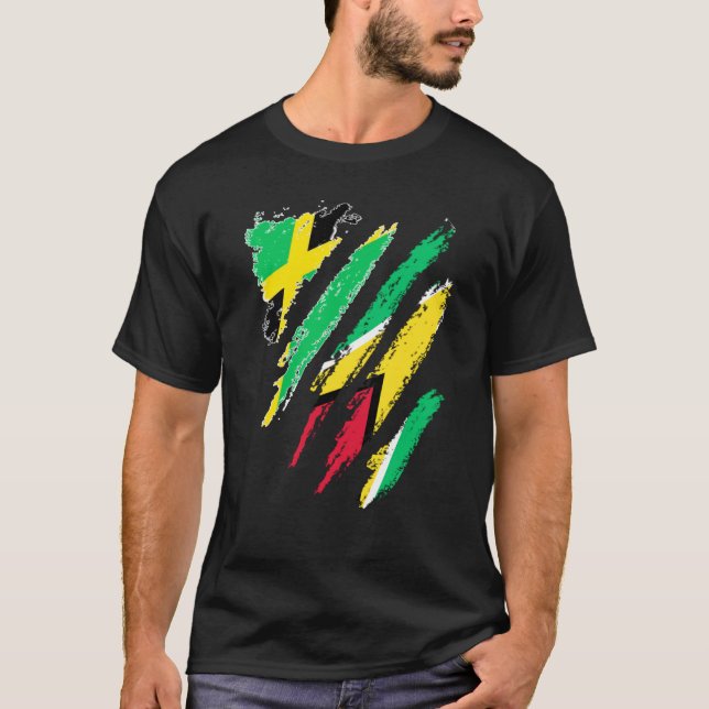 Jamaica Flag Guyana Grown Patriot Country Stripes T-Shirt (Front)