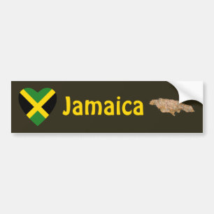 Jamaica Flag Heart + Map Bumper Sticker
