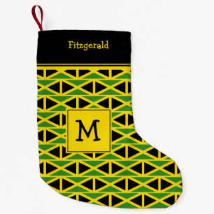 JAMAICA Flag Monogram Custom Text YELLOW Small Christmas Stocking