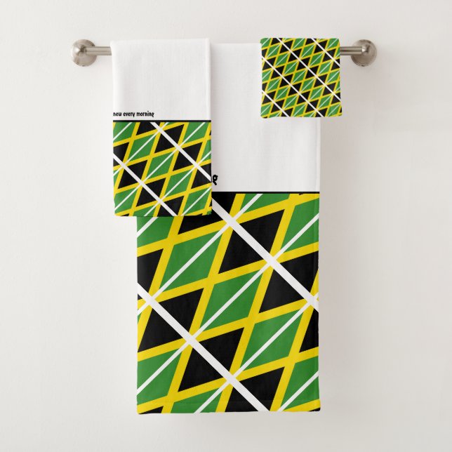 JAMAICA FLAG Personalised Scripture WHITE Bath Towel Set (Insitu)