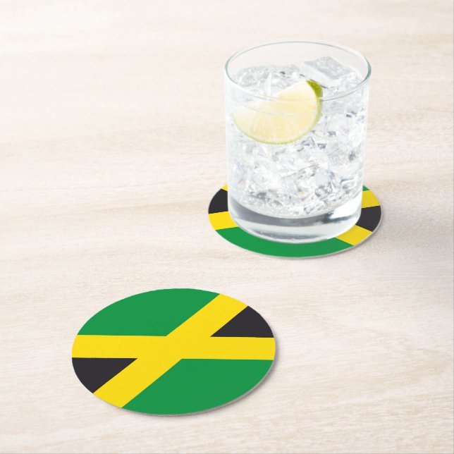 Jamaica flag round paper coaster (Insitu)