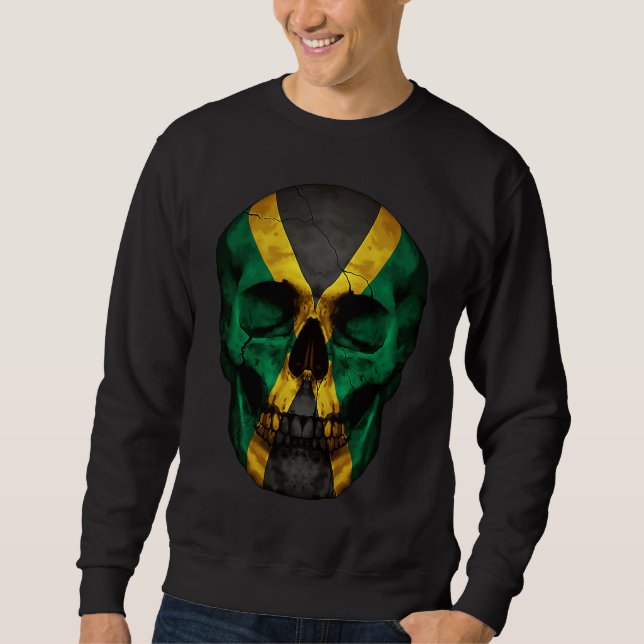 Jamaica Flag Skull Jamaican Roots Proud Patriotic Sweatshirt (Front)