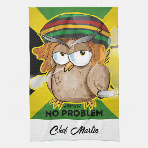 Jamaica Funny Rasta Smoking Owl Customisable  Tea Towel