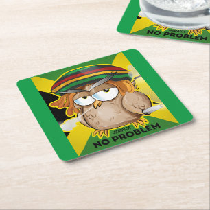 Jamaica Funny Rasta Smoking Owl  Square Paper Coaster