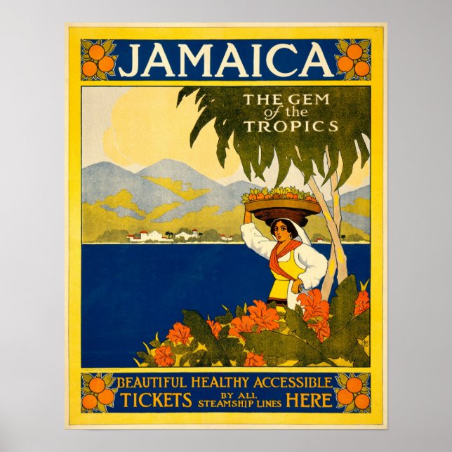 Jamaica Gem of The Tropics Vintage Travel Poster (Front)