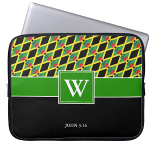 JAMAICA GHANA Monogram Christian GREEN Laptop Sleeve