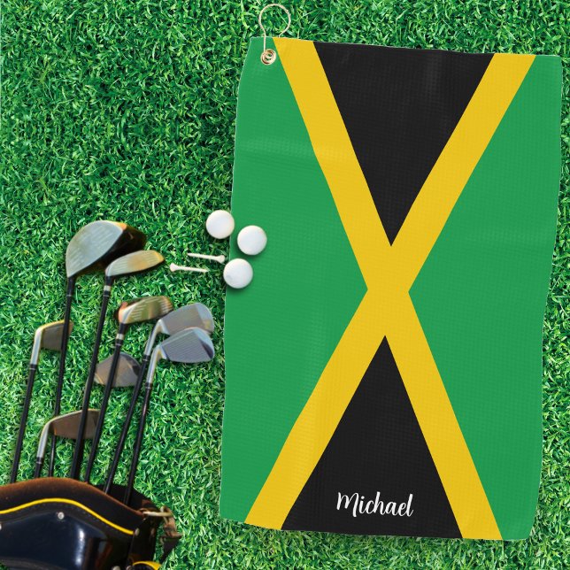 Jamaica Green Black & Gold Jamaican Flag  Golf Towel (Jamaica Green Black & Gold Jamaican Flag Golf Towel)