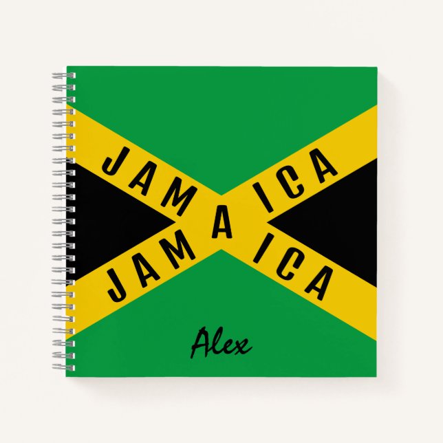Jamaica Green Black & Gold Jamaican Flag Name Notebook (Front)