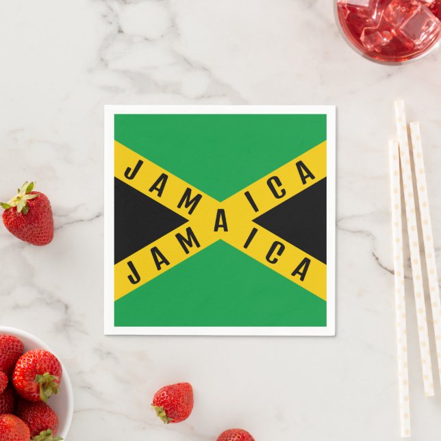 Jamaica Green Black & Gold Jamaican Flag  Napkin (Insitu)