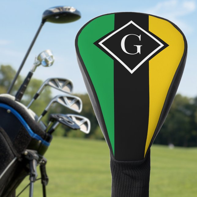 Jamaica Green Black & Gold Jamaican Initial Golf Head Cover (jamaica colors monogram golf head cover)