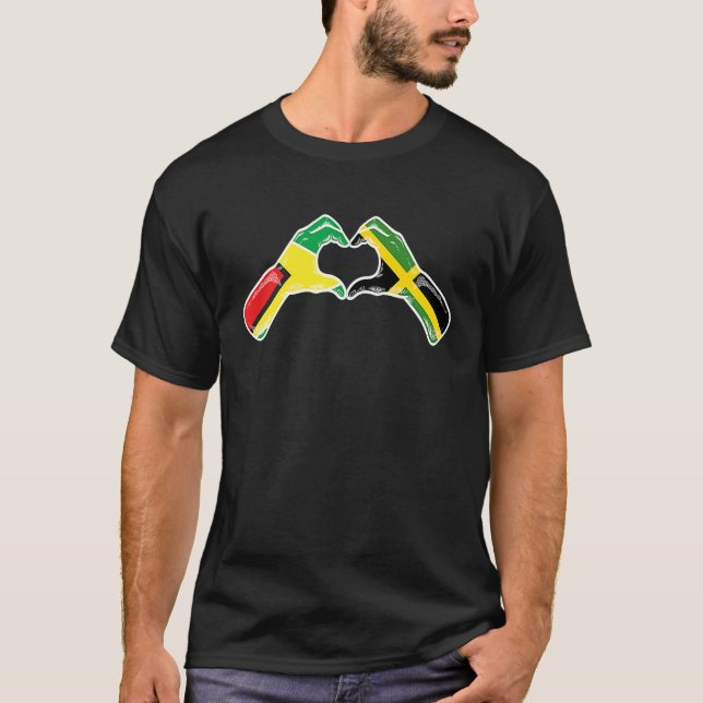 Jamaica Guyana Flag Jamaican Guyanese Heart T-Shirt (Front)