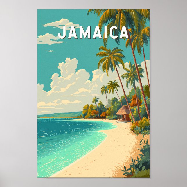 Jamaica Illustration Travel Art Vintage Poster (Front)