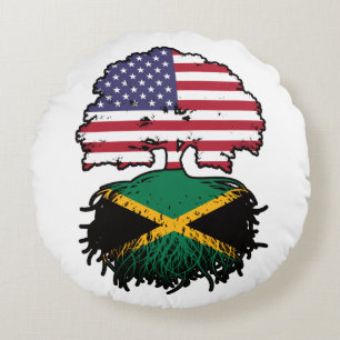 Jamaica Jamaican American USA Tree Roots Flag Round Cushion