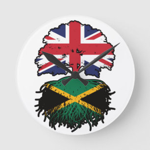 Jamaica Jamaican British UK Tree Roots Flag Round Clock
