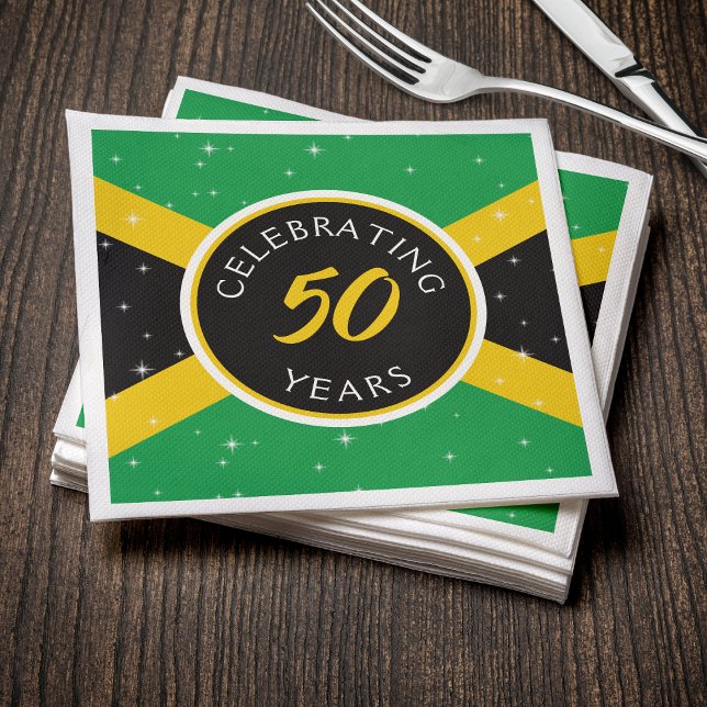 Jamaica Jamaican Flag 50 Year Birthday Anniversary Napkin (Jamaica Jamaican Flag 50 Year Birthday Anniversary Napkins
)