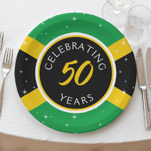 Jamaica Jamaican Flag 50 Year Birthday Anniversary Paper Plate