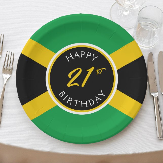 Jamaica Jamaican Flag Happy Birthday Paper Plate (Jamaica Jamaican flag happy 21st birthday paper plates)