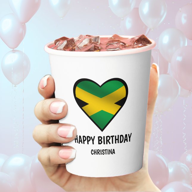 Jamaica Jamaican Flag Heart Happy Birthday Paper Cups (Jamaica Jamaican flag heart happy birthday paper cup)