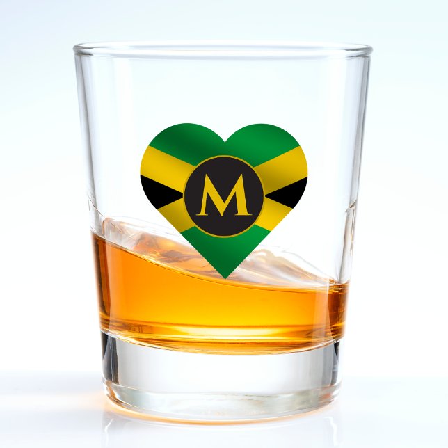 Jamaica Jamaican Flag Heart Name Monogram Initial Shot Glass (Jamaica Jamaican flag heart monogram shot glass)