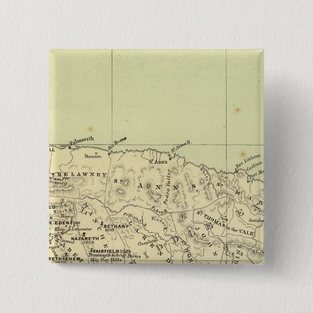 Jamaica Lithographed Map 15 Cm Square Badge (Front)