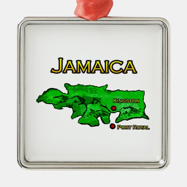 Jamaica Map (green-yellow-black) Metal Tree Decoration (Front)