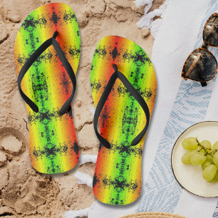 Jamaica Neon Rasta Colours Grunge Distressed Jandals