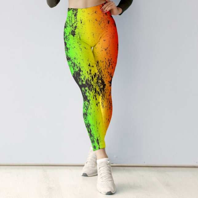 Jamaica Neon Rasta Colours Grunge Distressed Leggings (Jamaica Neon Rasta Colors Grunge Distressed Leggings)