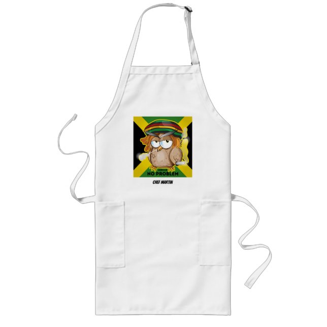 Jamaica No Problem Funny Rasta Smoking Owl  Long Apron (Front)