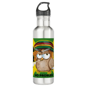 Jamaica No Problem with Funny Smoking Rasta Owl 710 Ml Water Bottle