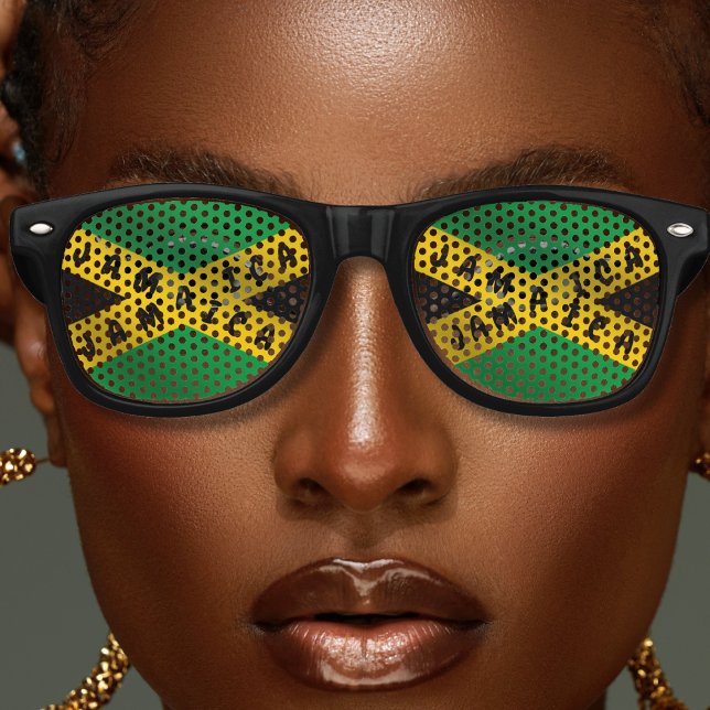 Jamaica Party Vacation Green Gold Jamaican Flag  Retro Sunglasses (jamaica jamaican flag sunglasses)