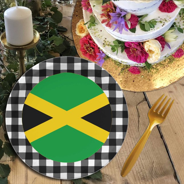 Jamaica Plate, buffalo plaid & Jamaican Flag Paper Plate (Creator Uploaded)